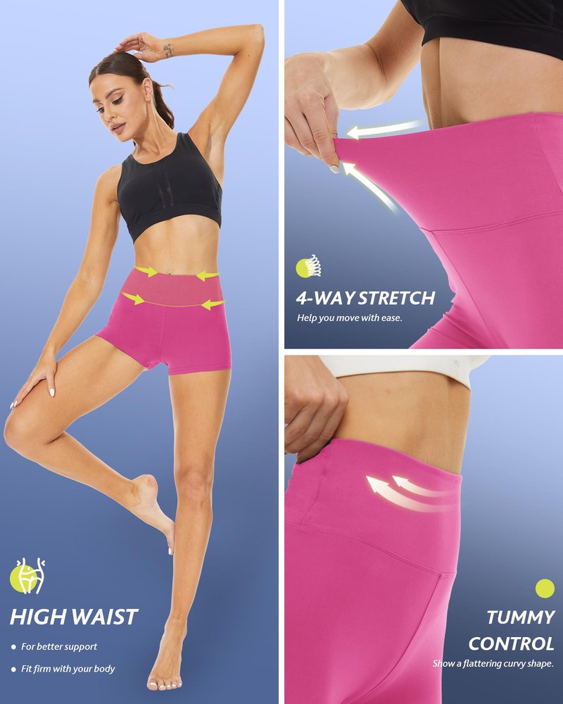 CAMPSNAIL Workout Biker Shorts Women - 3"/5"/8" High Waisted Tummy Control Spandex Booty Volleyball Shorts for Yoga Dance Pink