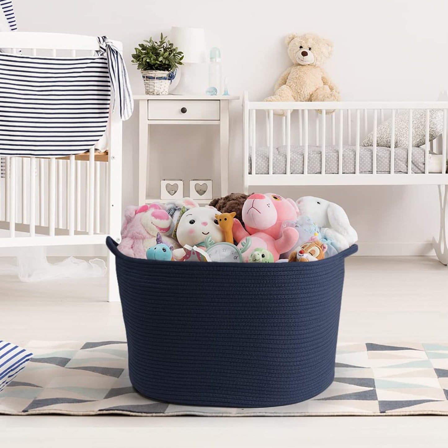 Extra Large Blanket Basket, Maliton Cotton Rope Bin for Toys, Woven Laundry Hamper with Handles, Decorative Storage for Living Room, Bedroom, Kids Room, Bathroom, 22" x 22" x 14", Blue
