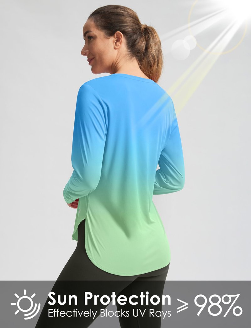 Women's Sun Shirts UPF 50+ Long Sleeve UV Protection Shirt Lightweight Quick Dry Workout Hiking Tops for Women(Green/Yellow Gradient,XXXL)