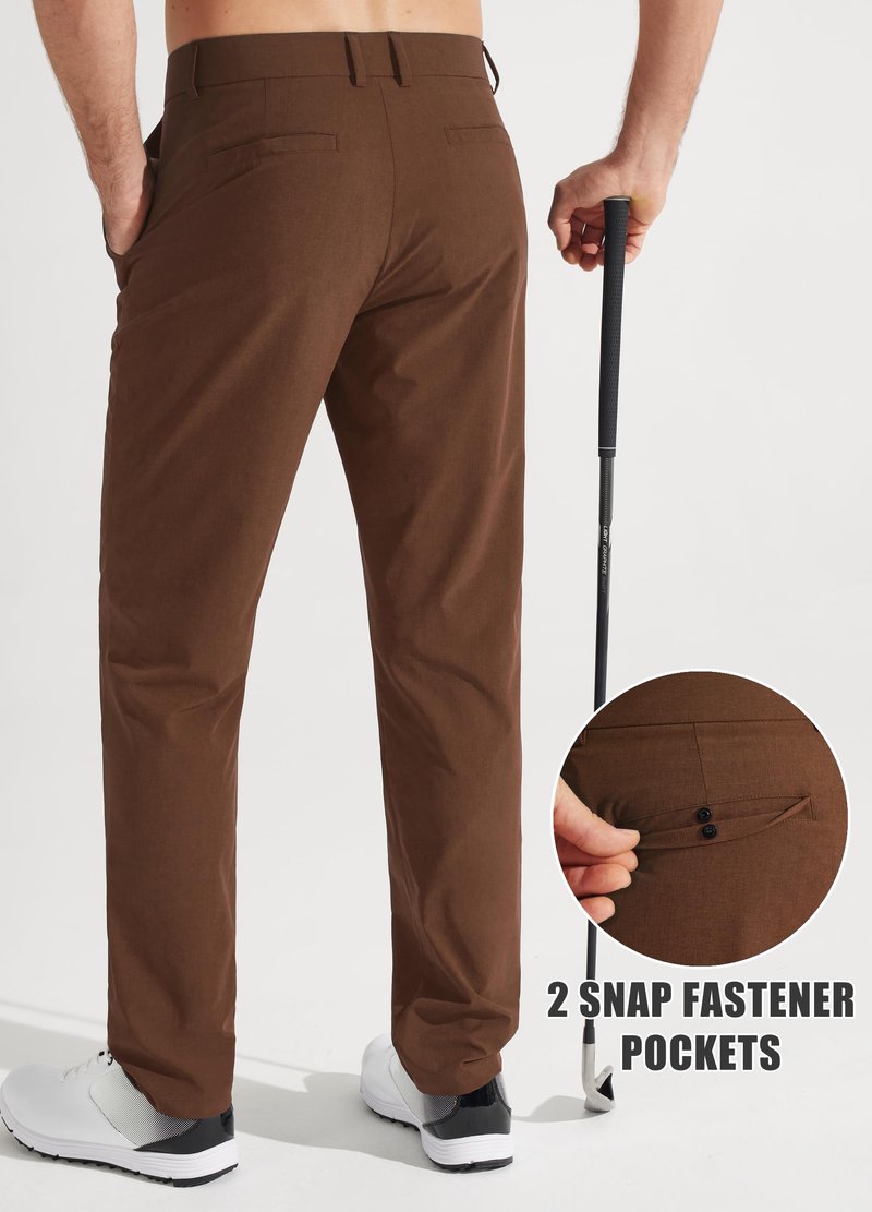 Libin Men's Dress Pants 32" Comfy Business Casual Golf Pants Quick Dry Lightweight Clothing for Men Travel Vocation Work Trousers Water Resistant, Light Coffee, 33W x 32L