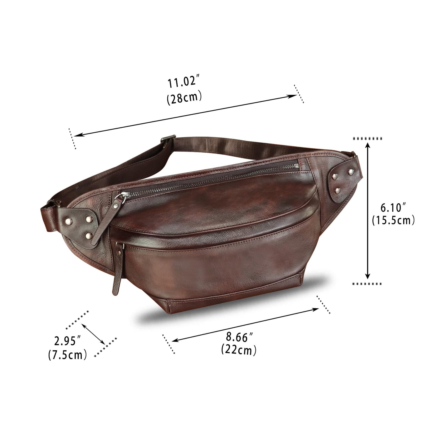 Genuine Leather Fanny Packs for Men and Women Hip Waist Bag Real Leather Fanny Sling Bag Crossbody Chest Purse (Coffee)