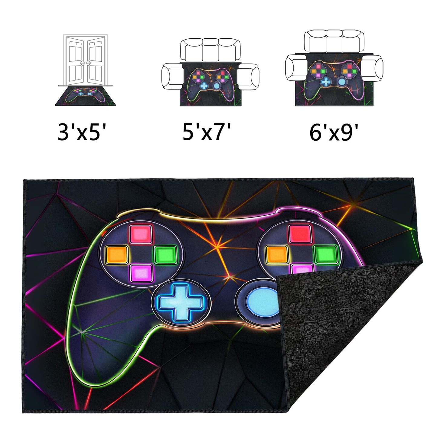 Rnmdn Gamer Rug for Room,5'x7' Non-Slip Gaming Rugs for Bedroom Livingroom Game Room Decor