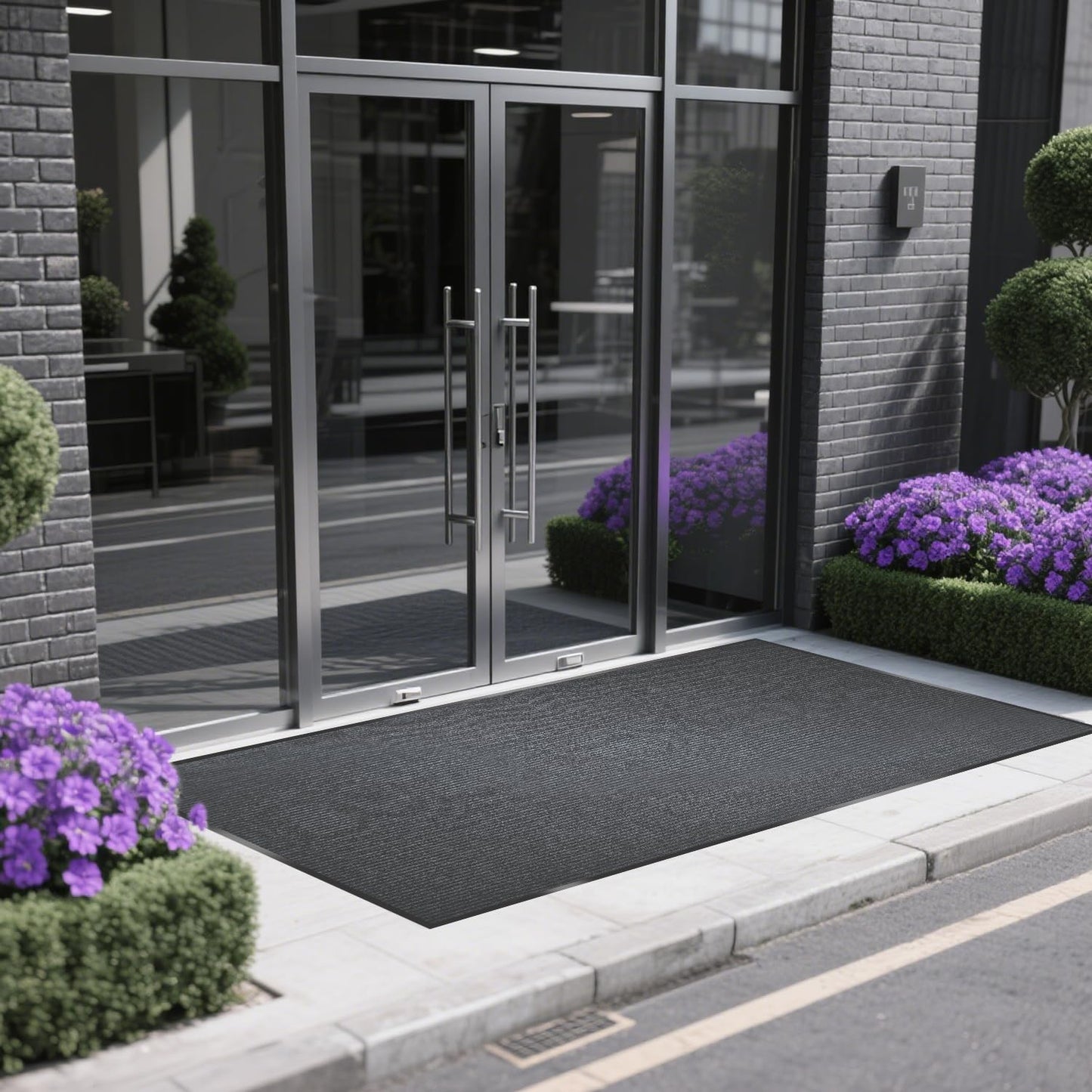Extra Large Indoor/Outdoor Entrance Mat - 4 x 5 Feet, Rubber Border Door Mat Heavy Duty, Waterproof, Low-Profile, Easy to Clean, Rubber Entry Mat, Commercial Floor Mat, Charcoal Grey