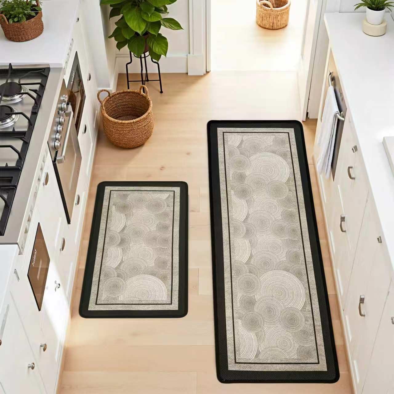 HAPACE Kitchen Mat Set of 2 PCS, Farmhouse Non Slip Kitchen Runner Rug, Boho Natural Woven Rugs Kitchen Floor Mat for Sink, Laundry, Entrance, Hallways, 17" x 30"+17" x 47"