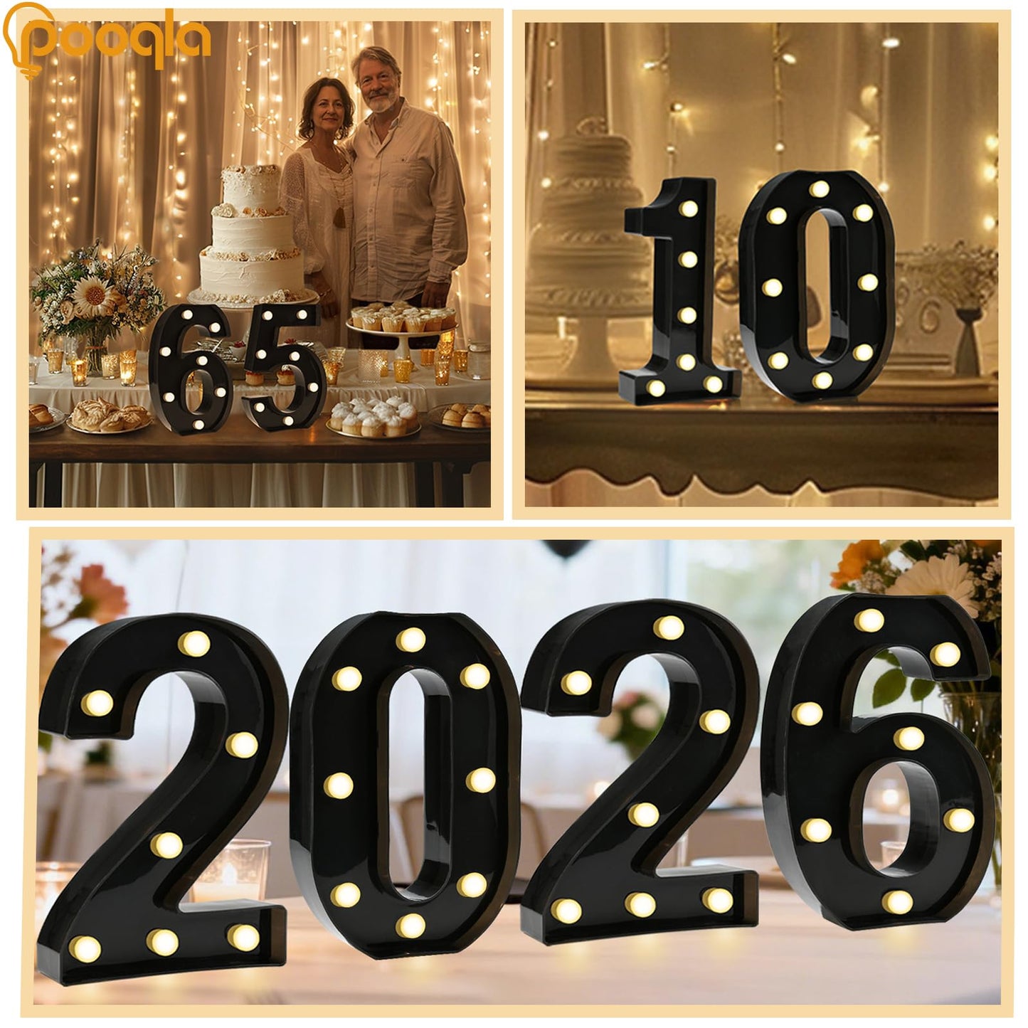Pooqla Decorative Led Light Up Number Letters, Black Plastic Marquee Number Lights Sign for 30th Birthday Party Wedding Decor Battery Operated Black Decoration 30