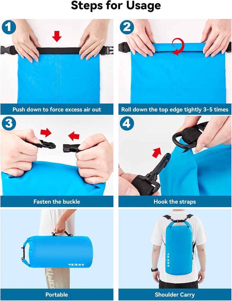 Waterproof Dry Bag - Lightweight Roll Top Storage Backpack with Emergency Whistle | 5L/10L/20L/30L/40L for Travel, Kayaking, Camping