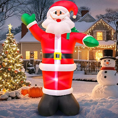 6FT Inflatable Santa, Christmas Inflatable Santa Claus with Gift Bag, Santa Blow up Yard Decorations Built-in LED Lights Party Lawn Holiday Xmas Winter Outdoor Décor