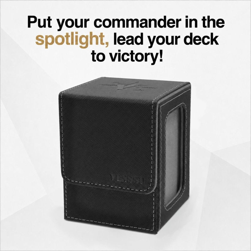 Venssu MTG Deck Box With Slot For Commander Display, Patented Design, Fits 100+ Double /120+ Single Sleeved Cards, With 2 Dividers And 1 Toploader,Compatible with board game TCG CCG (Black＆Grey)