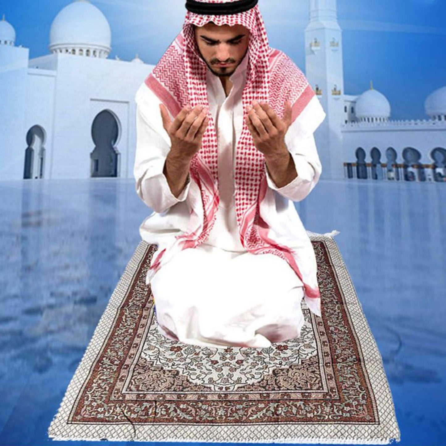 NO BAND 1Set Muslim Prayer Rug Portable Polyester Braided Print Mat Travel Home Waterproof Blanket with Carrying