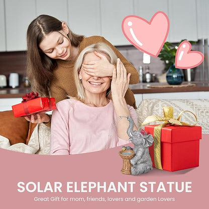 Elephant Statue Garden Decor- Outdoor Decoration with Solar Powered LED Lights, Birthday Gifts for Women, Garden Gifts for Mom, Decorations for Courtyard, Patio, Lawn, Yard