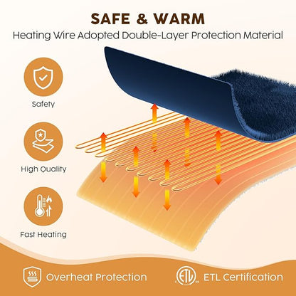 HYLEORY Heated Electric Blanket Twin 62"x84" Soft Fleece & Flannel with 5 Heating Levels & 10 Hours Timer Auto Shutt Off, ETL Certified, Washable，Heated Blanket for Body-Navy