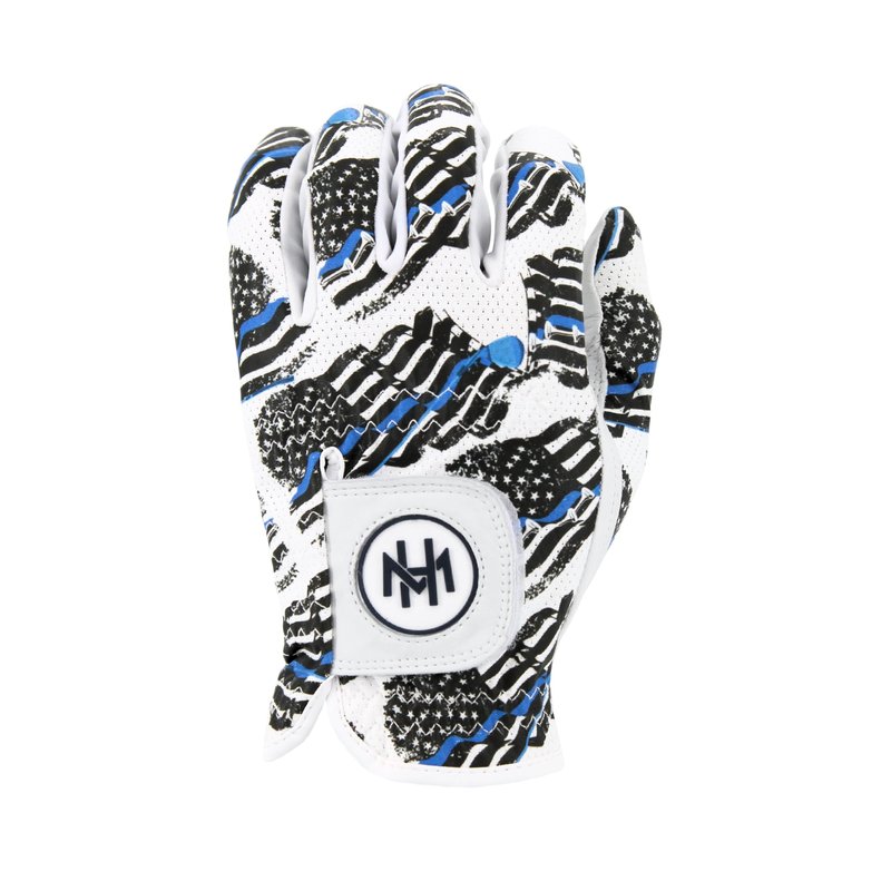 MULLIGAN HOOLIGAN® Men's Golf Glove | Premium Cabretta Leather & Mesh, Breathable Moisture-Wicking Comfort, Unique Standout Design for Men & Women (USA Blue Line, Large, Worn On Left Hand)