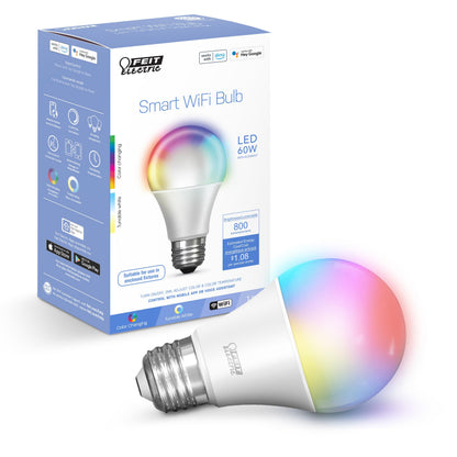Feit Electric Smart Light Bulbs with RGB Color Changing and Tunable White, 2.4Ghz WiFi Light Bulbs, No Hub Needed, Works with Alexa and Google, Dimmable 60 Watt = LED 9W, OM60/RGBW/CA/AG/3, 3 Pack