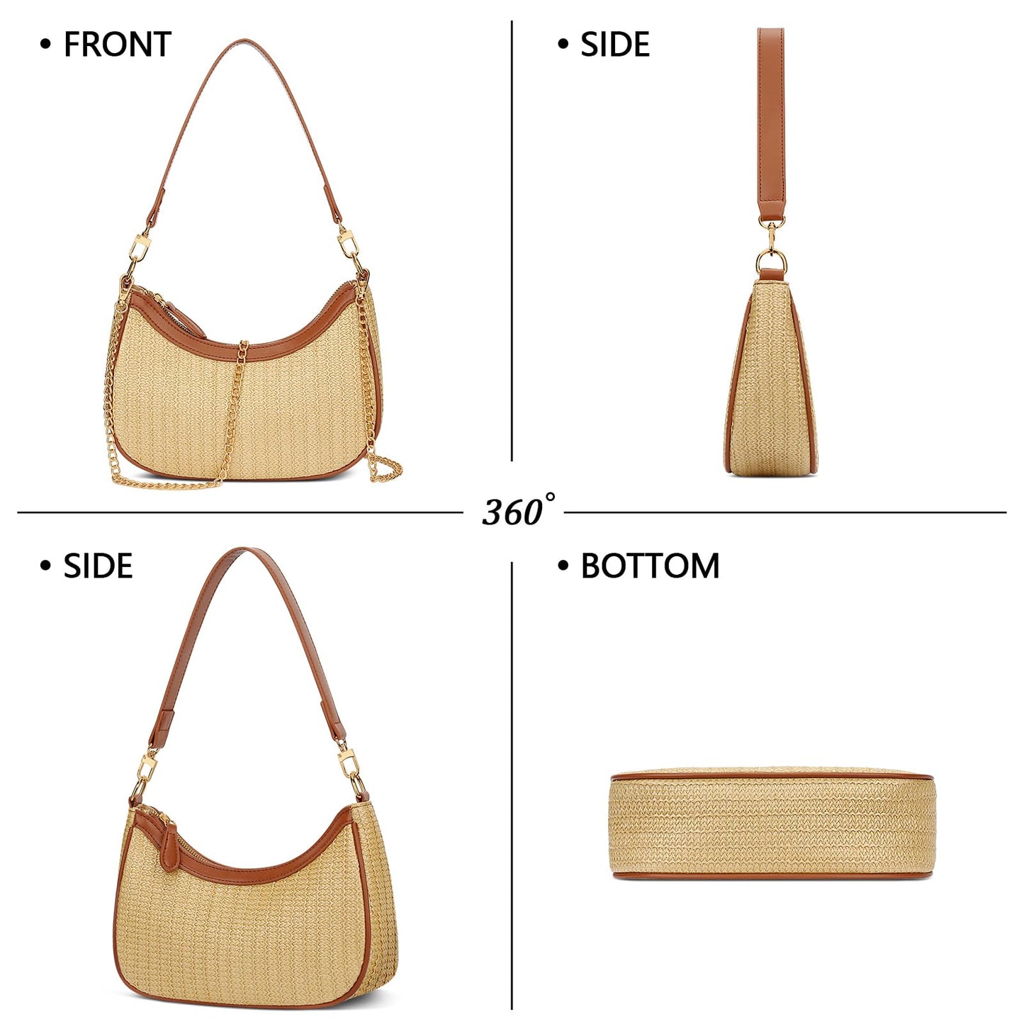 KKXIU Summer Straw Beach Woven Shoulder Bag Vacation Clutch Purses for Women Hobo Tote Handbags ((Brown+khaki)