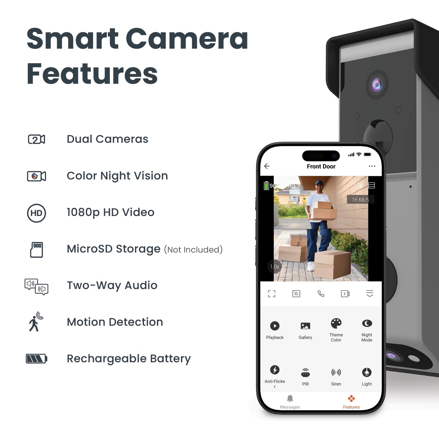 Feit Electric Doorbell Camera, 2.4 GHz WiFi, No Hub, Two-Way Audio, Motion Detection, Night Vision, 1080p HD, Micro SD Card Storage, Wireless Chime Included, Hardwired, CAM/Door/WiFi
