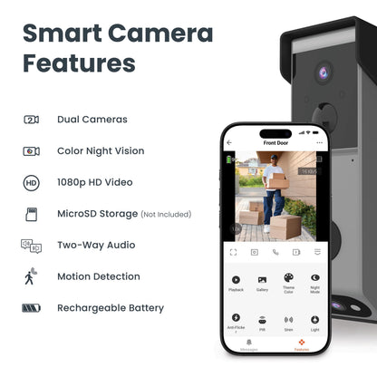 Feit Electric Doorbell Camera, 2.4 GHz WiFi, No Hub, Two-Way Audio, Motion Detection, Night Vision, 1080p HD, Micro SD Card Storage, Wireless Chime Included, Hardwired, CAM/Door/WiFi