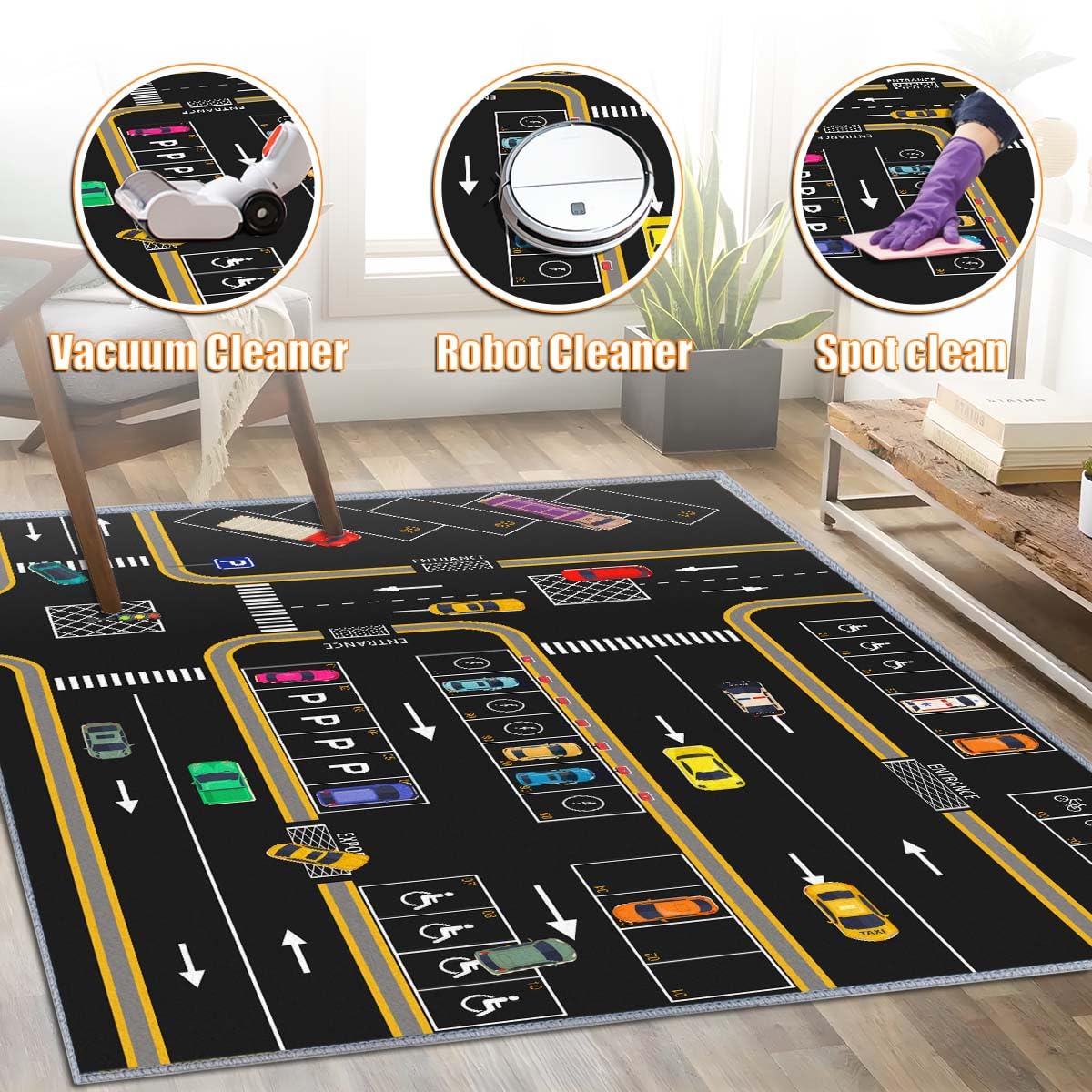 Kids Rug,Children's Room Rug, Fun Car Park Kids Play Mat, Rail City Living Carpet, Washable Non-Slip Children's Carpet (Parking, 31x47in)
