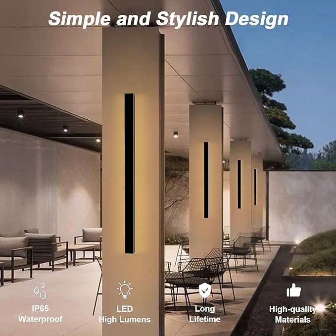 39inch Modern Outdoor Wall Lights, Black Exterior Light Fixtures Wall Mount, 3000K Porch Lights Wall Sconce, Long LED Linear Wall Lights Outside Lighting for Garage, Front Door