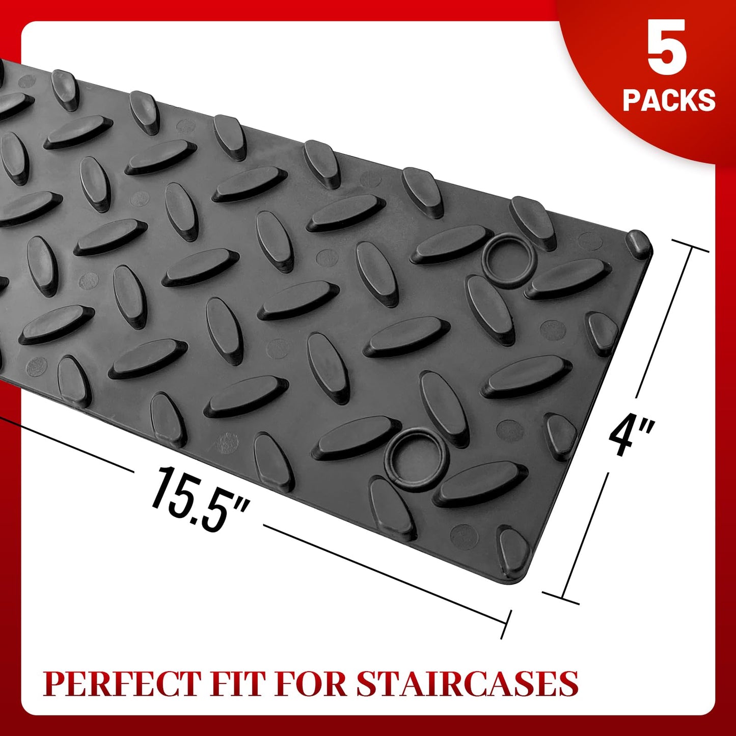 ROBLOCK 5 PCS Rubber Stair Tread for Wooden Steps, Skid Resistant Stair and Outdoor Stair, 15.5" x 4" 5 Packs Non Slip Outdoor Stair Treads, Black