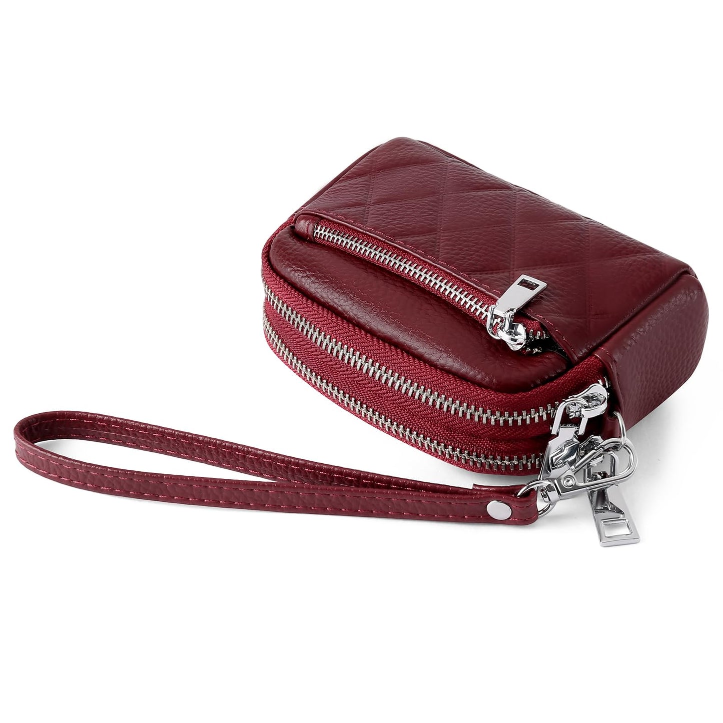 SENDEFN Women's Coin Purse Genuine Leather Wallet 3 Zippers Change Pouch with Wristlet