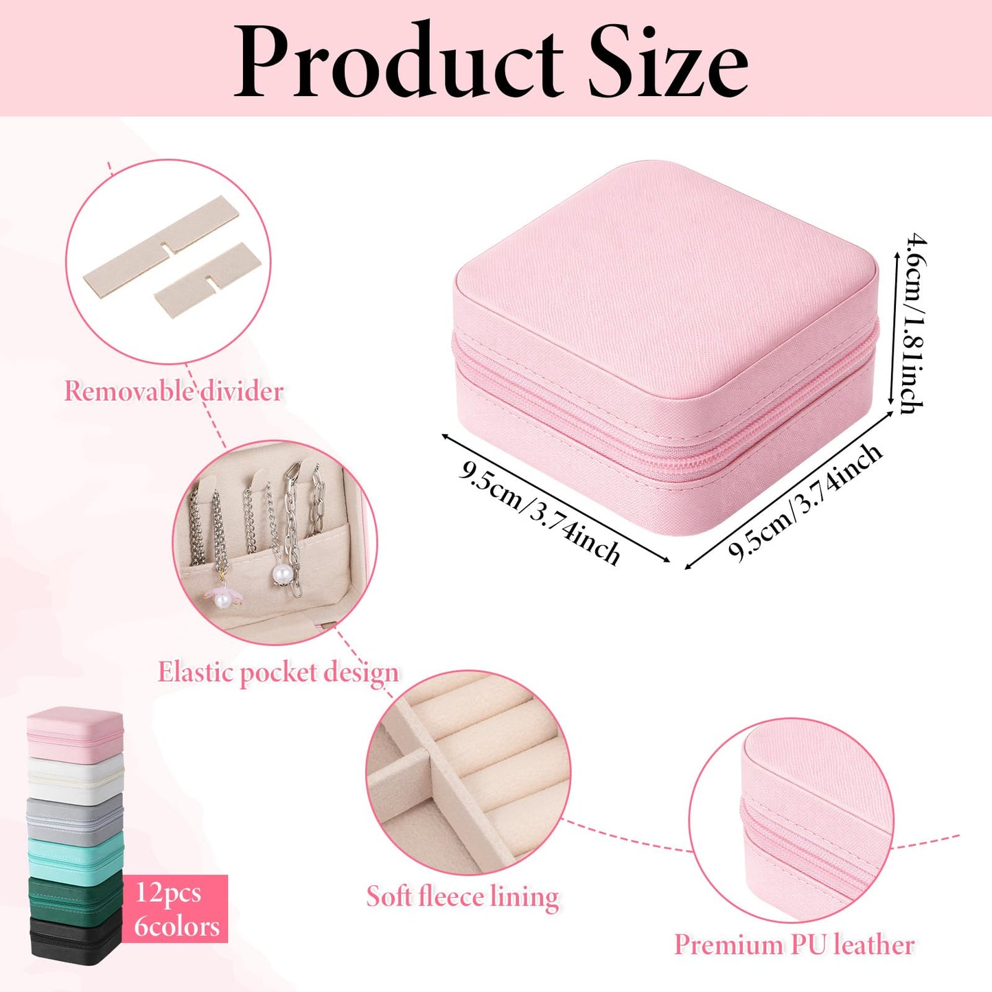 SHENLIU 12pcs Mini Jewelry Travel Case, 6 Elegant Colors Compact PU Leather Jewelry Organizer for Rings, Earrings, Necklaces, Perfect for Bridesmaid Gifts