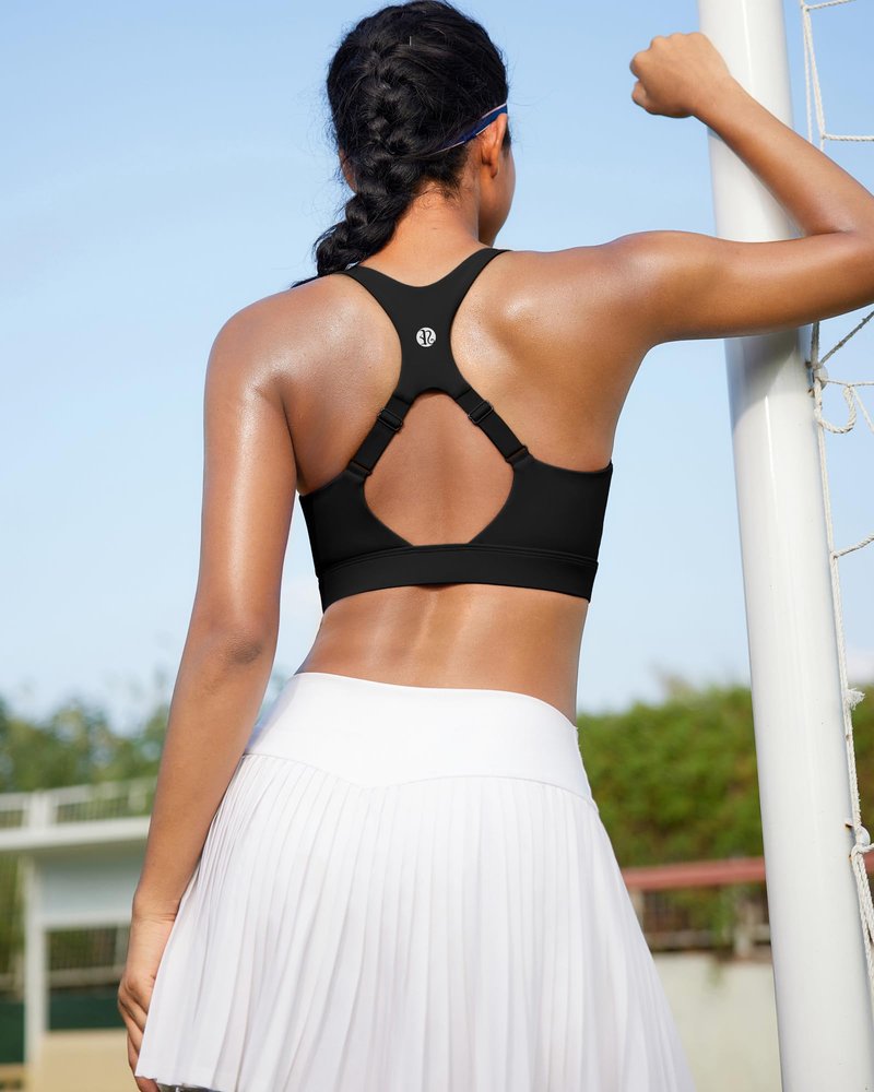 RUNNING GIRL High Impact Sports Bras for Women, Adjustable Straps Black Sports Bra High Support Molded Cup Racerback Workout Bra(WX3143 Black XL)