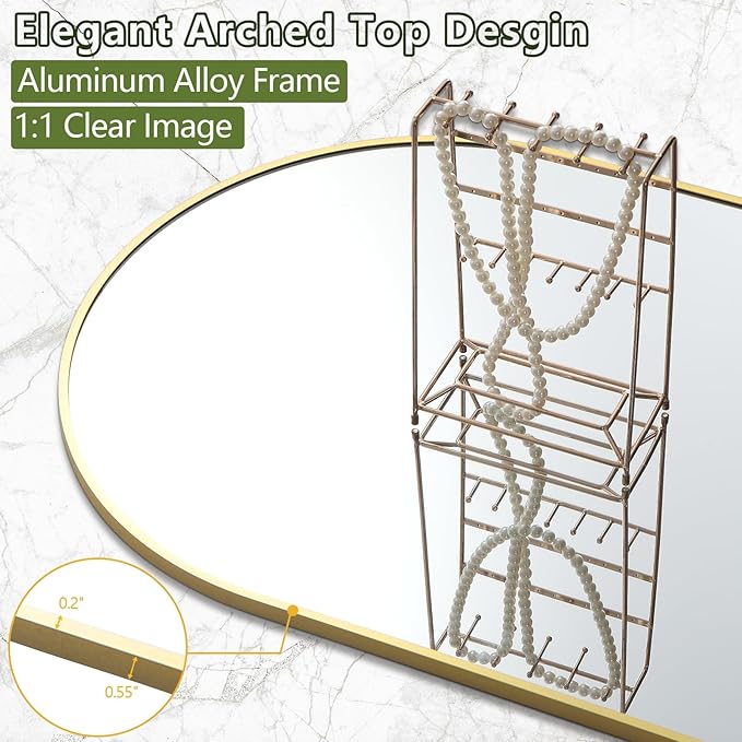 Full Length Mirror, Oversized 81"x41" Arched-Top Floor Mirror, Free Standing Mirrors, Modern Full Body Mirrors with Aluminum Alloy Frame for Bedroom,Living Room, Gold