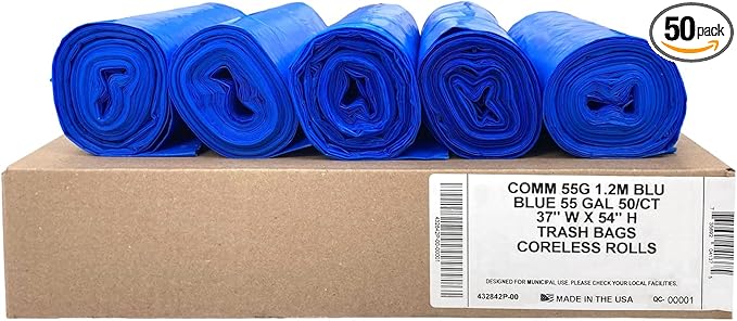 Ultrasac Heavy Duty 55 Gallon Blue Trash Bags