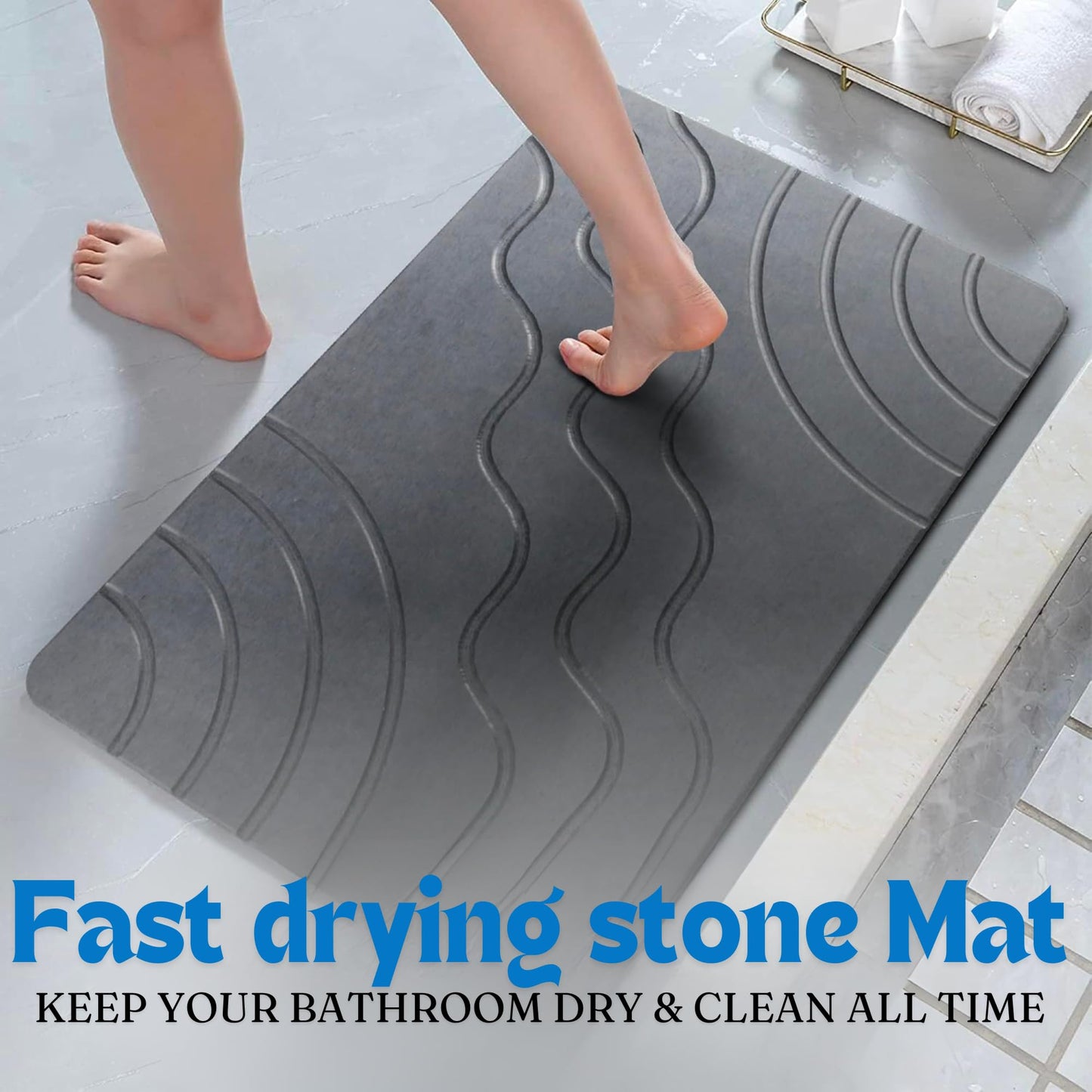 HOMY BLISS Stone Bath Mat Quick Drying Diatomaceous Earth Bath Mat Non Slip Shower Mat Super Absorbent Stone Bath Mats for Bathroom, Floor, Kitchen Counter, Easy to Clean (23.6” X 15.3”, Dark Gray)