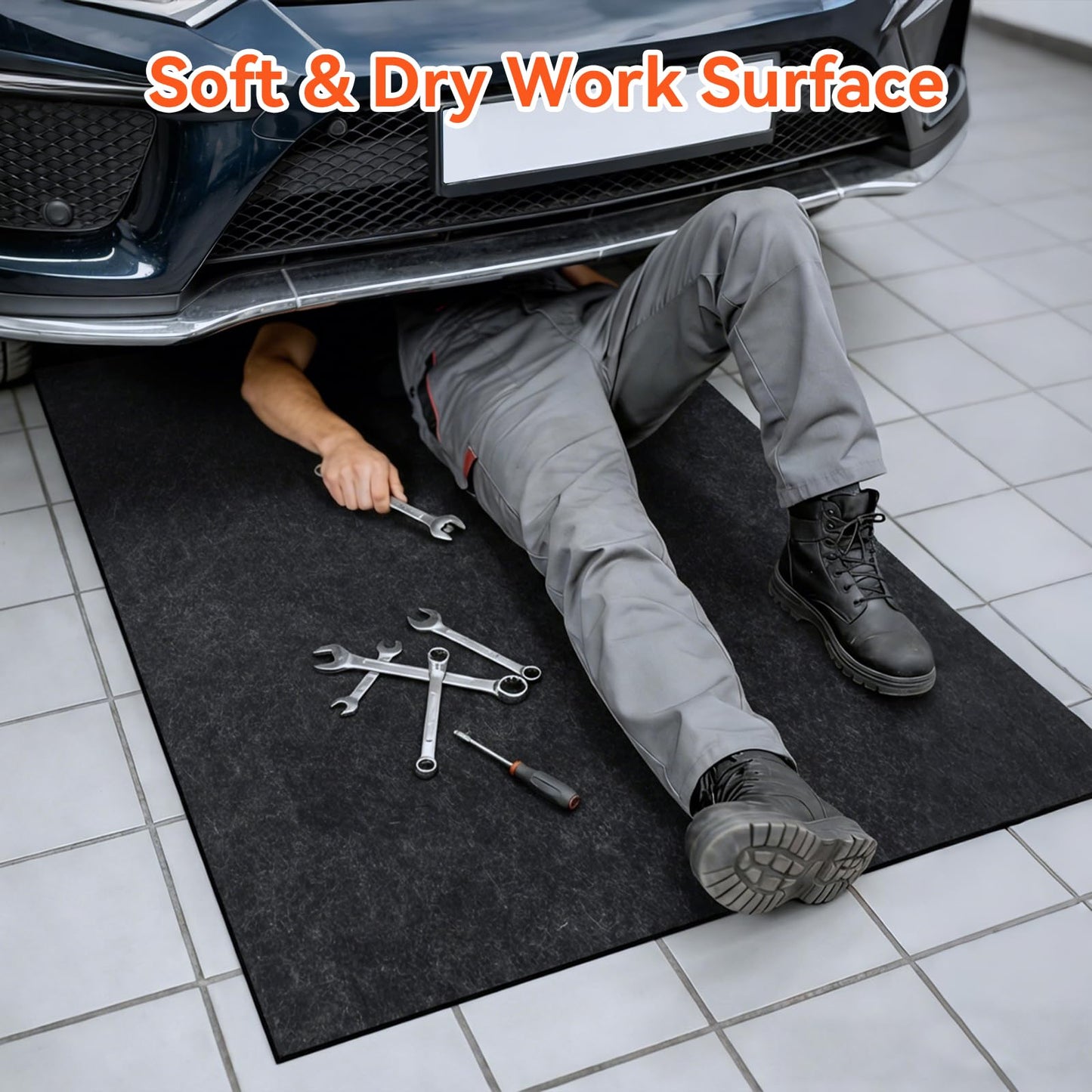 COAGOU 2 Pack 36" x 60" 0.12" Thick Oil Spill Mat Garage Rubber Mats for Floor – Black Water & Oil-Absorbent, Non-Slip, Easy to Clean, Reusable & Cut-to-Fit Mat for Oil Pan, Car, Motorcycle, Driveway