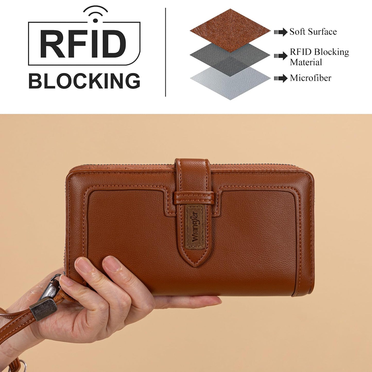 X Wrangler Brown Wallets for Women Wristlet Wallets, Card Cases & Money Organizers Large Capacity Bifold Clutch Phone Wallet Ladies Female Credit Card Cash Wallet with ID Window