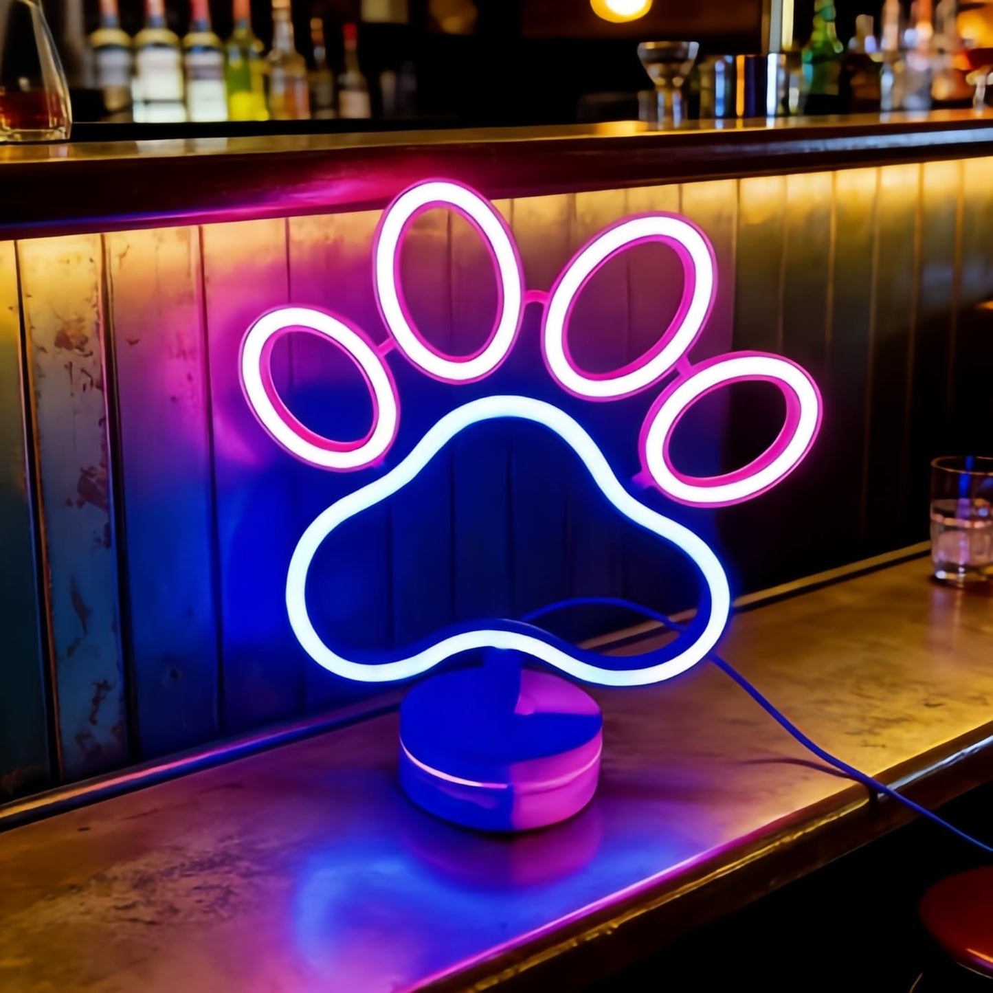 Dog Paw Neon Sign Lamp Dimmable LED with Standable Base and Touchable Switch,USB or 3-AA Battery Powered Neon Signs LED Desktop Wall Decoration for Party, Bedroom ，Birthday Christmas Gift
