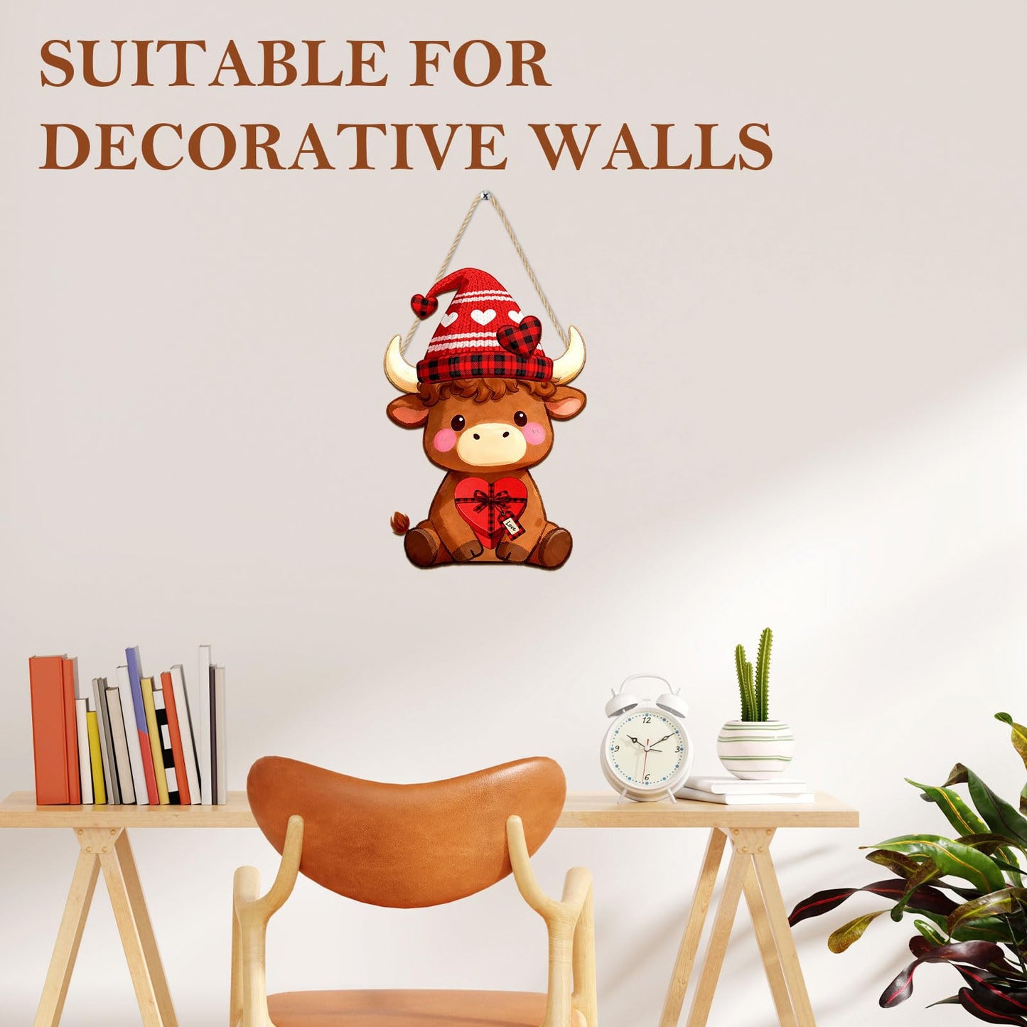 Interchangeable Wooden Highland Cow Decorations, Christmas Hanging Wall Door Decor, Holiday Seasonal Decor and Detachable Hats Welcome Sign, Farmhouse Hanging Sign for Front Door, 32 PCS