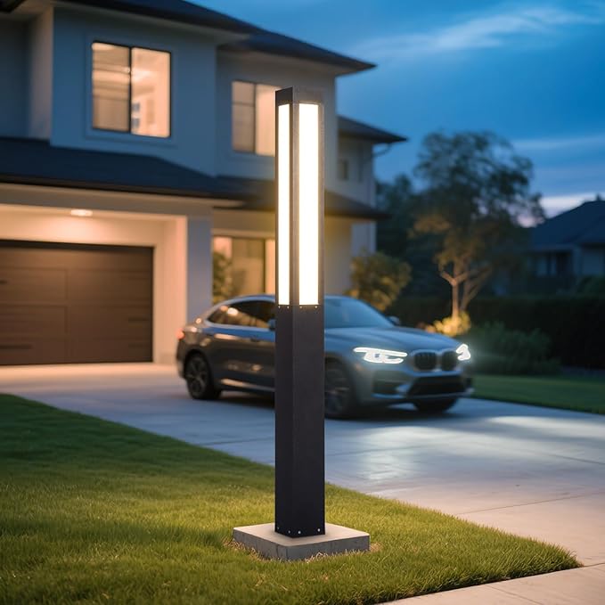 71" Outdoor Pathway Lights, Tall Landscape Path Light Waterproof, Modern Driveway Bollard Lights, Aluminum Walkway Lamp 15W LED Lighting Sideway Light for Lawn Garden Patio Yard Illumination