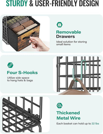 Hanging Closet Organizer with Drawers, 4 Tier Metal Closet Organizers and