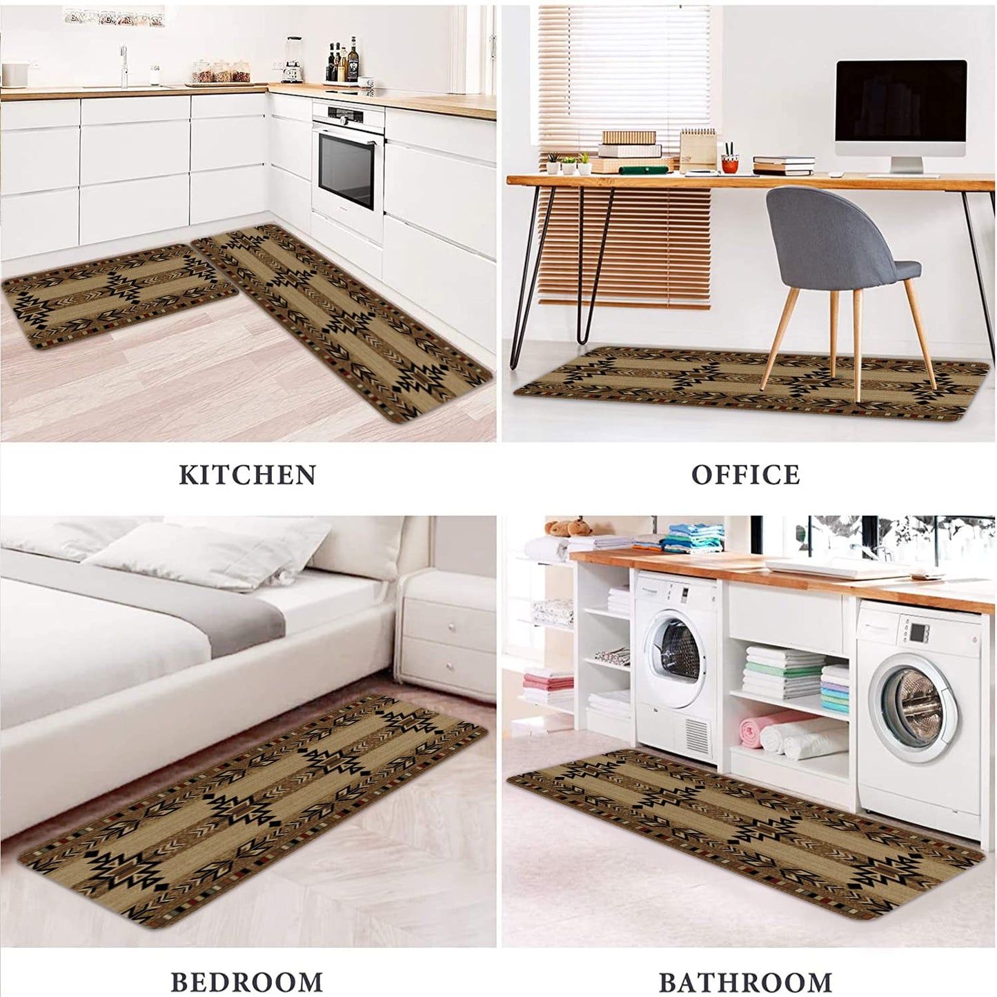 Eikunn Western Kitchen Rugs and Mats Set of 2,Boho Farmhouse Rustic Country Kitchen Mat for Floor, Non Skid Waterproof Kitchen Sink Mats Western Room Decor Doormat+Runner Rug