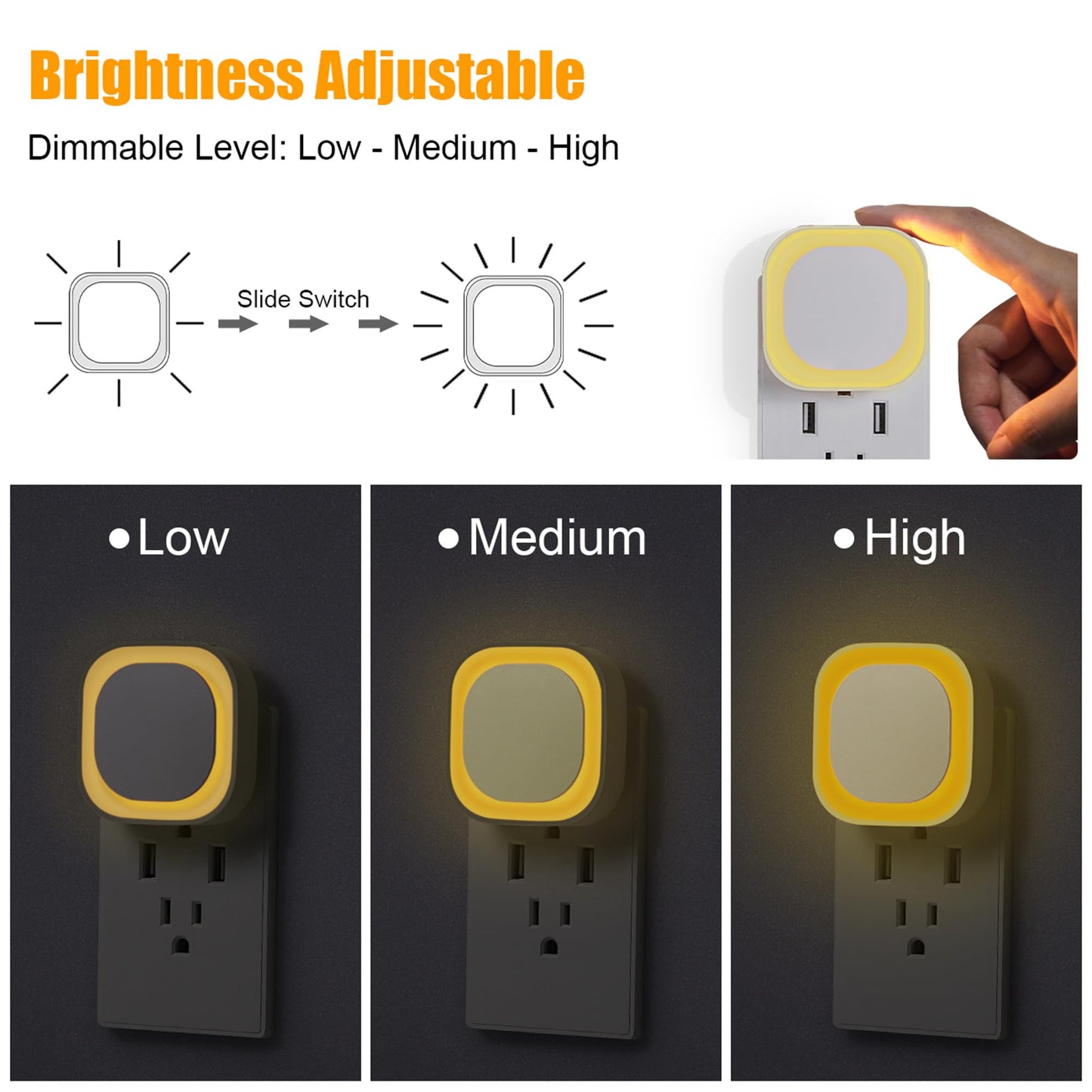 2 Pack Plug in Amber Night Light, Auto Dusk to Dawn, Soft Glow, Dimmable, Diffused Light, LED Lights for Bedroom, Kids, Bathroom, Sleep, Baby Nursery, Toddler, Hallway, Kitchen, Home Decor