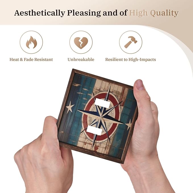 Decorative Art Light Switch Covers Nautical Rustic Star Emblem 2 Gang Double Toggle Wall Plate Decorative Switchcover Electrical Switchplate for Home Decor