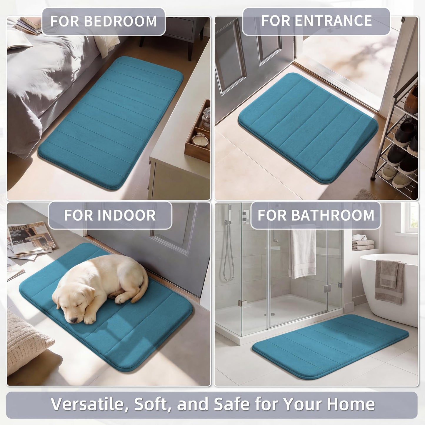Flamingo P Memory Foam Bath Mat Rug, Soft Non Slip Absorbent Quick Dry Bathroom Mats Rugs Machine Washable, 24x17 Inches, Dark Teal