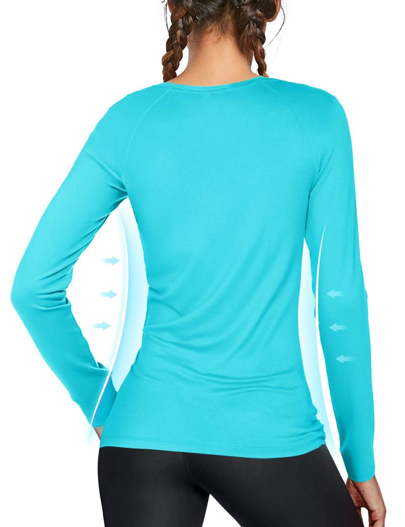 isnowood Women's Sun Protection Long Sleeve Shirts, UPF 50+ UV Rash Guard Swim Shirt, Workout Hiking Running Athletic Tops Blue