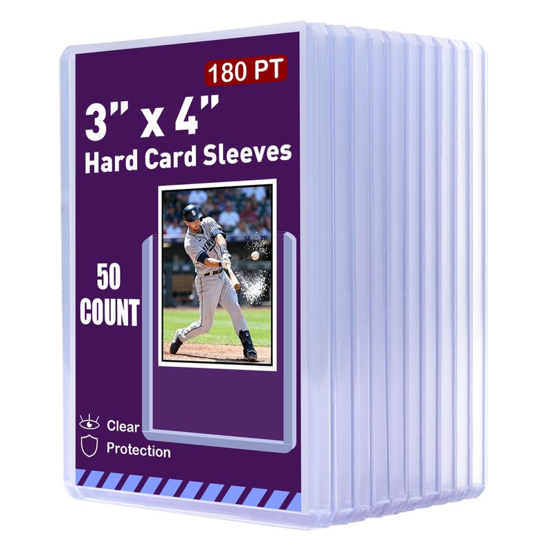 50ct 3"x4" Hard Plastic Card Sleeves - 180pt Rigid Card Cases, Clear Card Protectors for Trading, Baseball, Football and Sports Cards