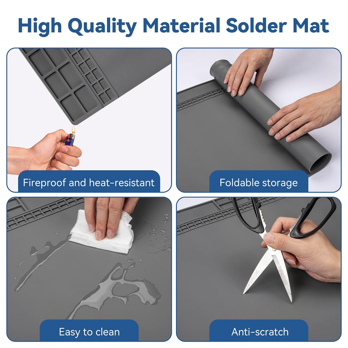 Kaisi Extra Large Soldering Mat, Oversized 932°F Heat Resistant Silicone Solder Mat, Large Repair Workbench Pad for Electronics Phone Watch Laptop Repair, BGA Soldering Iron (Grey,27.6''x15.7'')