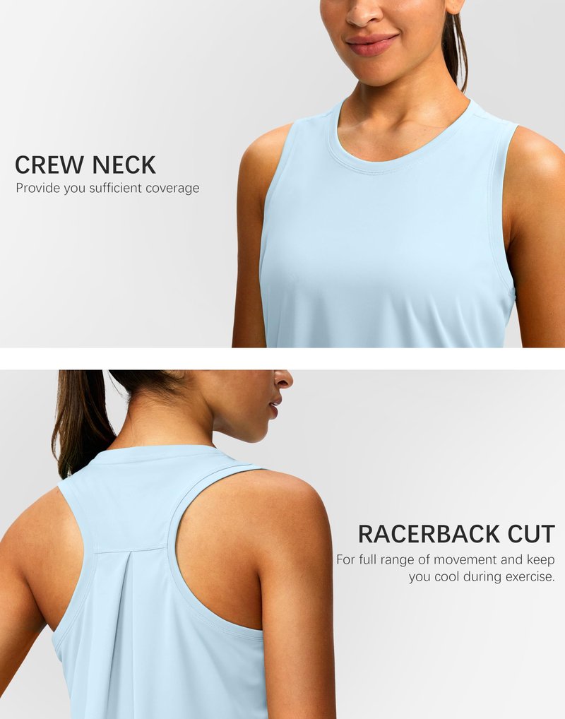 Women's Workout Tops Racerback Athletic Tank Tops Sleeveless Loose Fit Yoga Running Gym Shirts for Women(Blue Linen,L)