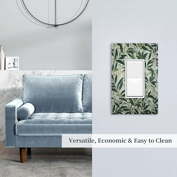 Sage Eucalyptus Leaves Foliage Single Decora Outlet Wall Plate 1 Gang Rocker Decorative Switchplate Faceplate GFCI Light Switch Covers for Home Living Decor