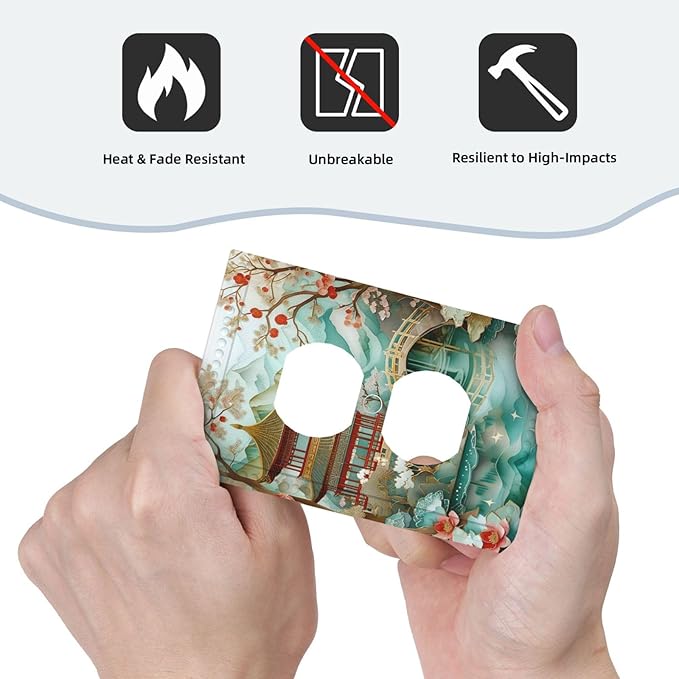 Asian Palace Traditional Bridge Cherry Blossoms Light Switch Cover 1 Gang Outlet Plate Single Duplex Wall Plate Covers Decorative Switchplate Covers Electrical Faceplate for Home Decor