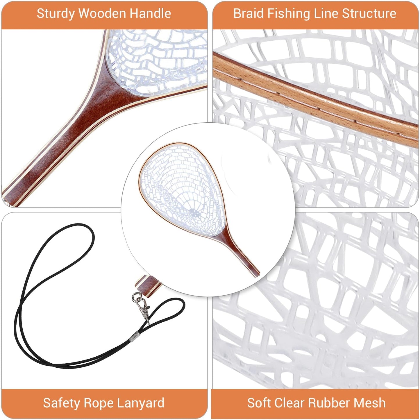 Fly Fishing Landing Net Soft Rubber Mesh Trout Fishing Net, Rubber Coated Landing Nets for Easy Catch and Release