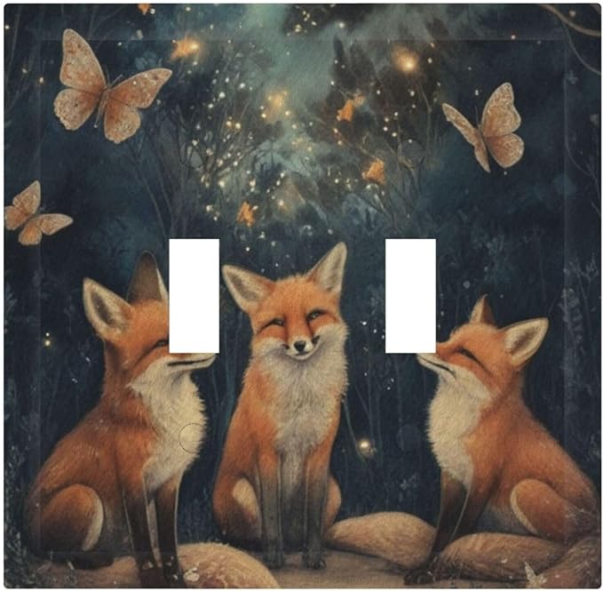 Decorative Art Light Switch Covers Foxes & Forest 2 Gang Double Toggle Wall Plate Decorative Switchcover Electrical Switchplate for Home Decor