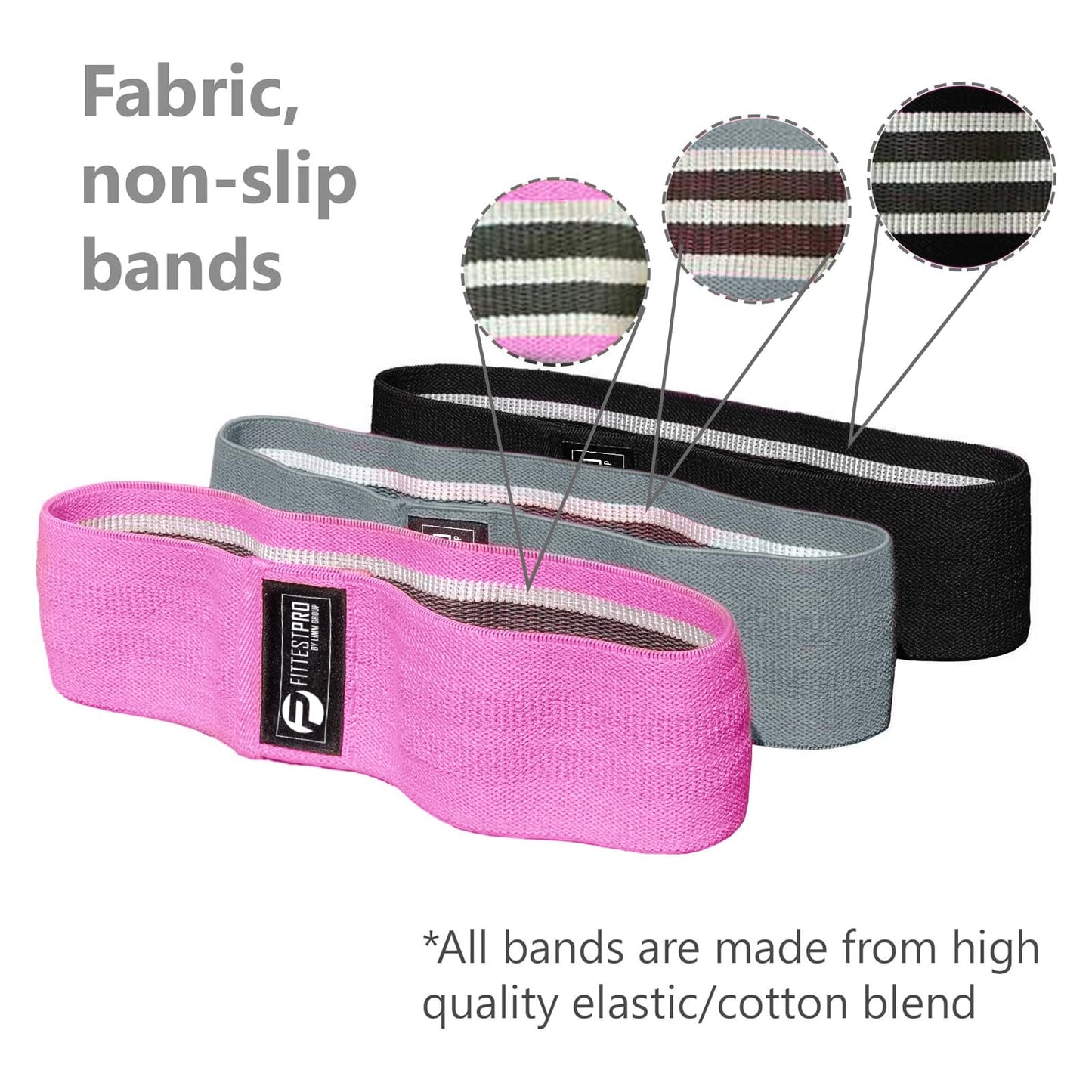 Fittest Pro by Limm Resistance Bands for Legs and Butt, Fabric Exercise Loop Bands Yoga, Pilates, Rehab, Fitness and Home Workout, Strength Bands for Booty