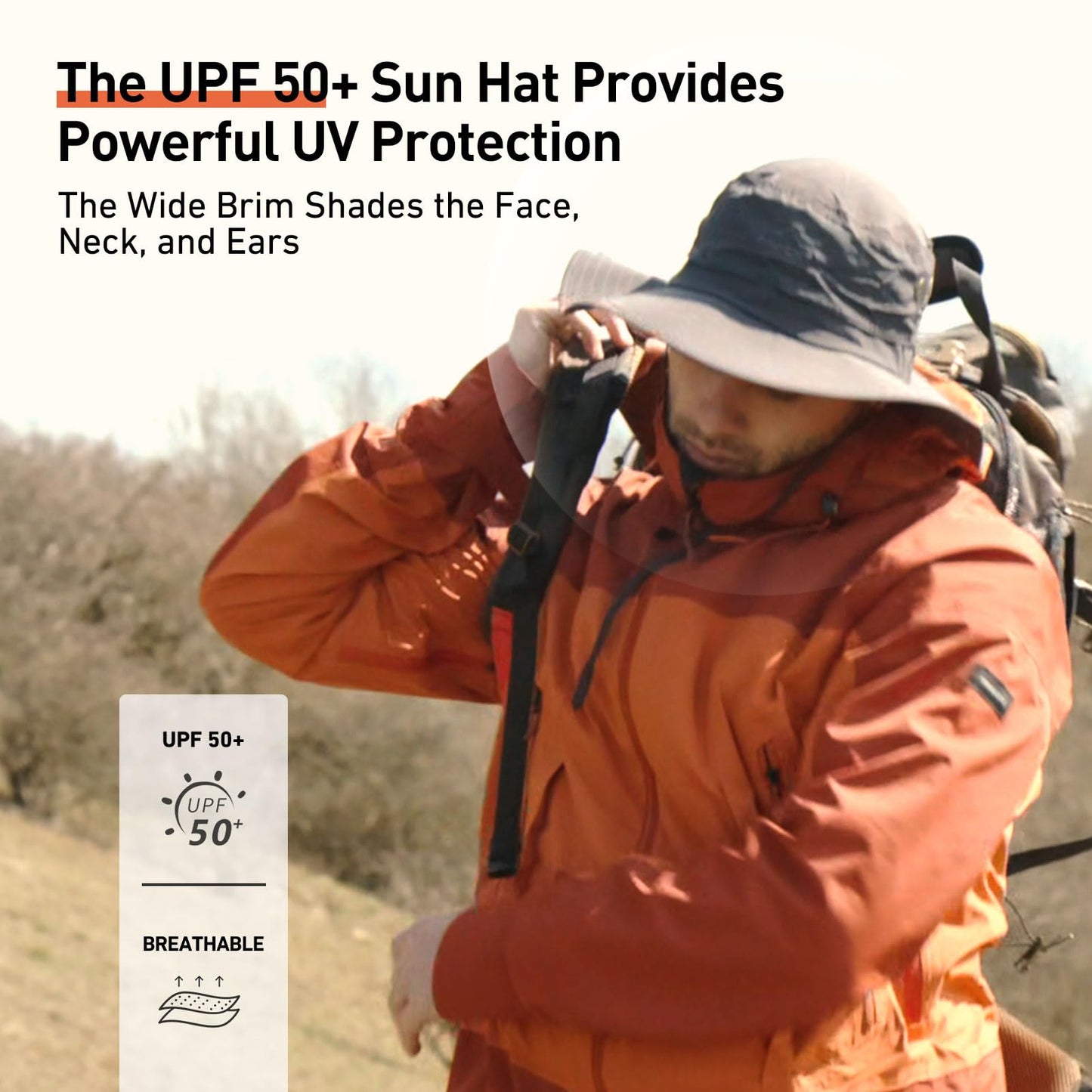 Comhats UPF 50 Sun Hats Wide Brim Summer Safari Hat Fishing Hiking Boonie Hats for Men Chin Strap Waterproof Black Medium Large