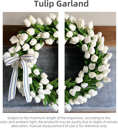 Spring Wreaths for Front Door, 16 Inch Summer Garland with White Tulips, Artificial Tulip Wreath for Farmhouse Home Wall Indoor Outdoor Window Decor